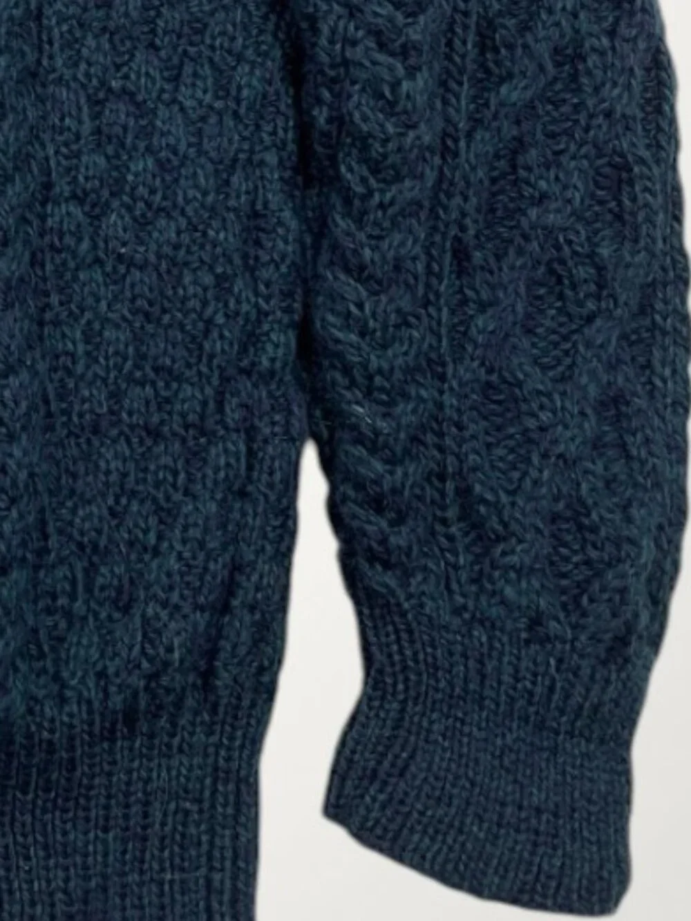 Aran Crafts Blue Merino Wool Cable Knit Half Zip Fisherman Irish Sweater Mens XL